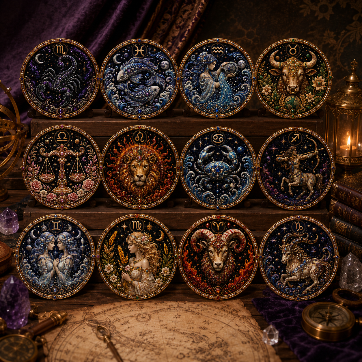 🔥 LAST DAY 49% OFF – ✨ Premium 3D Pearl 12 Zodiac Signs Art Kit | Luxury Flocked Canvas with Scratch-Resistant Non-Fading Pearl Beads DIY Handmade Astrology Decor ♈🌙💎