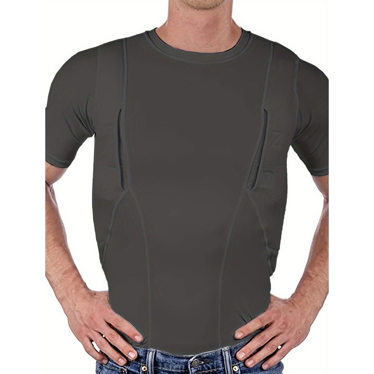 Gray short-sleeve ambidextrous compression shirt