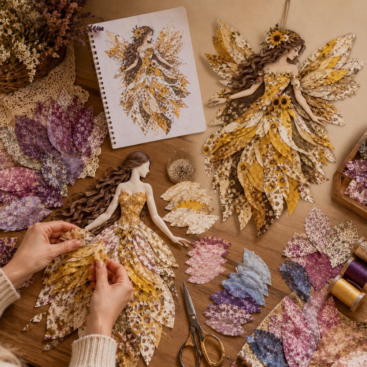 🧚♀️🌸 Premium Fairy Patchwork DIY Kit | High-Quality Layered Fabric with Floral Wings DIY Handmade Fantasy Wall Decor ✨