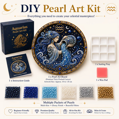🔥 LAST DAY 49% OFF – ✨ Premium 3D Pearl 12 Zodiac Signs Art Kit | Luxury Flocked Canvas with Scratch-Resistant Non-Fading Pearl Beads DIY Handmade Astrology Decor ♈🌙💎