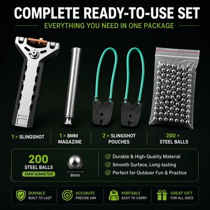 Professional Telescopic Aluminum Alloy Auto-Loading Slingshot Full Kit (200 Steel Balls)