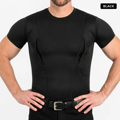 Black short-sleeve ambidextrous compression shirt front view