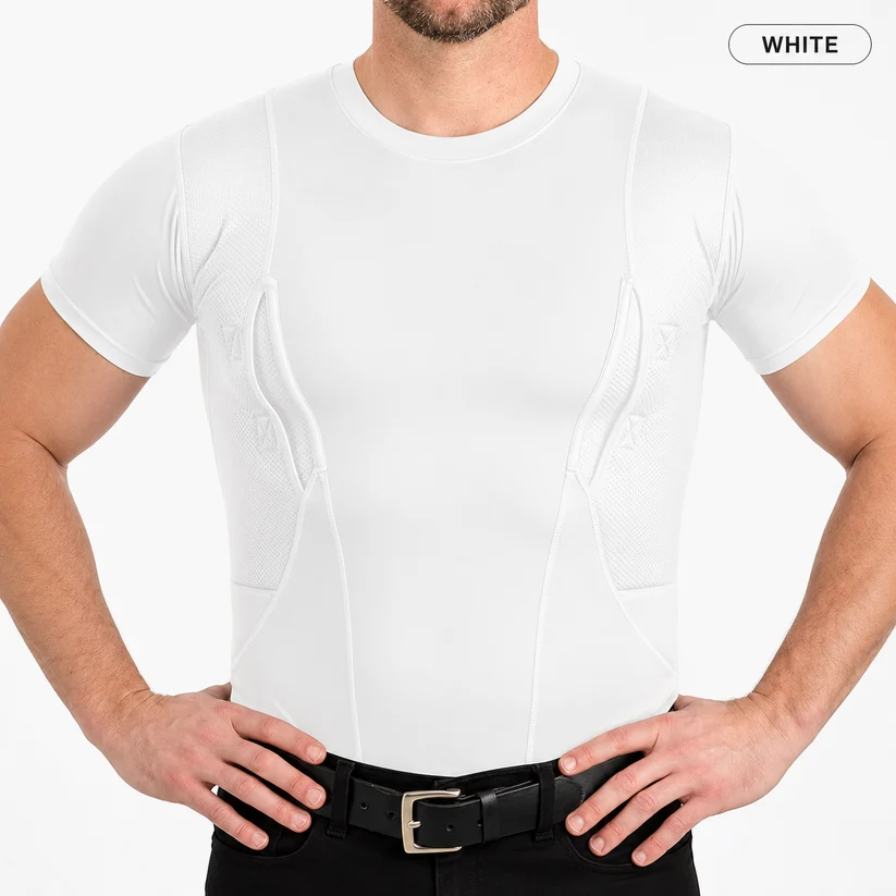 White short-sleeve ambidextrous compression shirt front view
