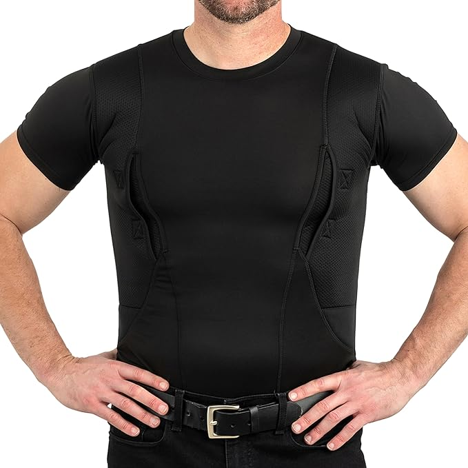 Black short-sleeve compression shirt close-fit front view
