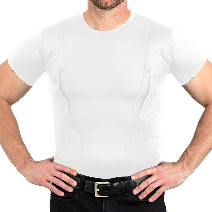 White short-sleeve compression shirt close-fit front view