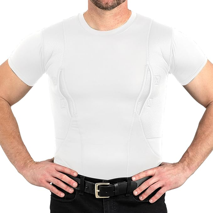 White short-sleeve compression shirt close-fit front view