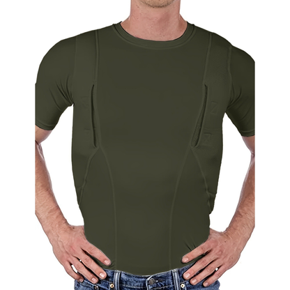 Army green short-sleeve ambidextrous compression shirt