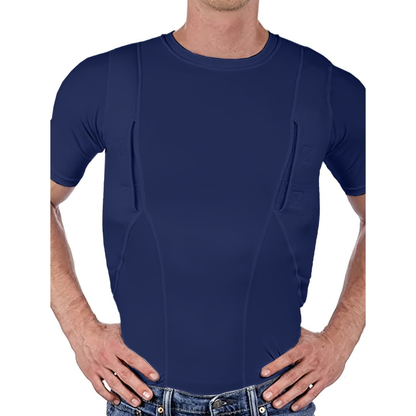Navy blue short-sleeve ambidextrous compression shirt