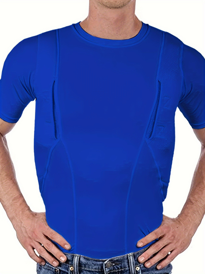 Blue short-sleeve ambidextrous compression shirt
