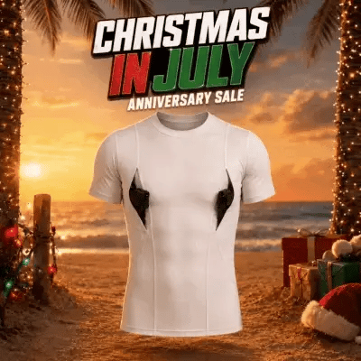 White short-sleeve compression shirt with dual side compartments