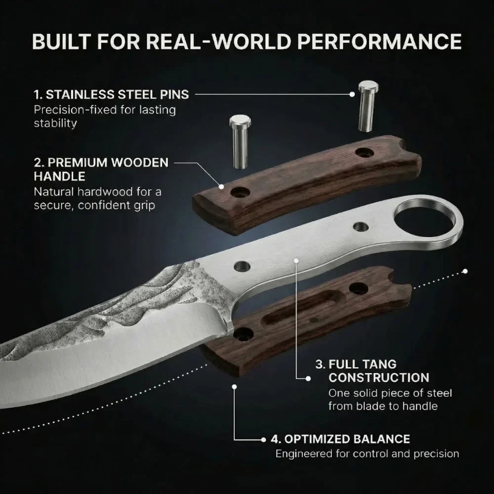 🏕️ Outdoor Fixed-Blade Camping Knife with Leather Sheath