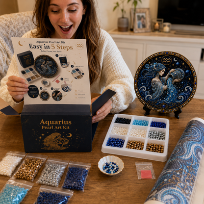 🔥 LAST DAY 49% OFF – ✨ Premium 3D Pearl 12 Zodiac Signs Art Kit | Luxury Flocked Canvas with Scratch-Resistant Non-Fading Pearl Beads DIY Handmade Astrology Decor ♈🌙💎